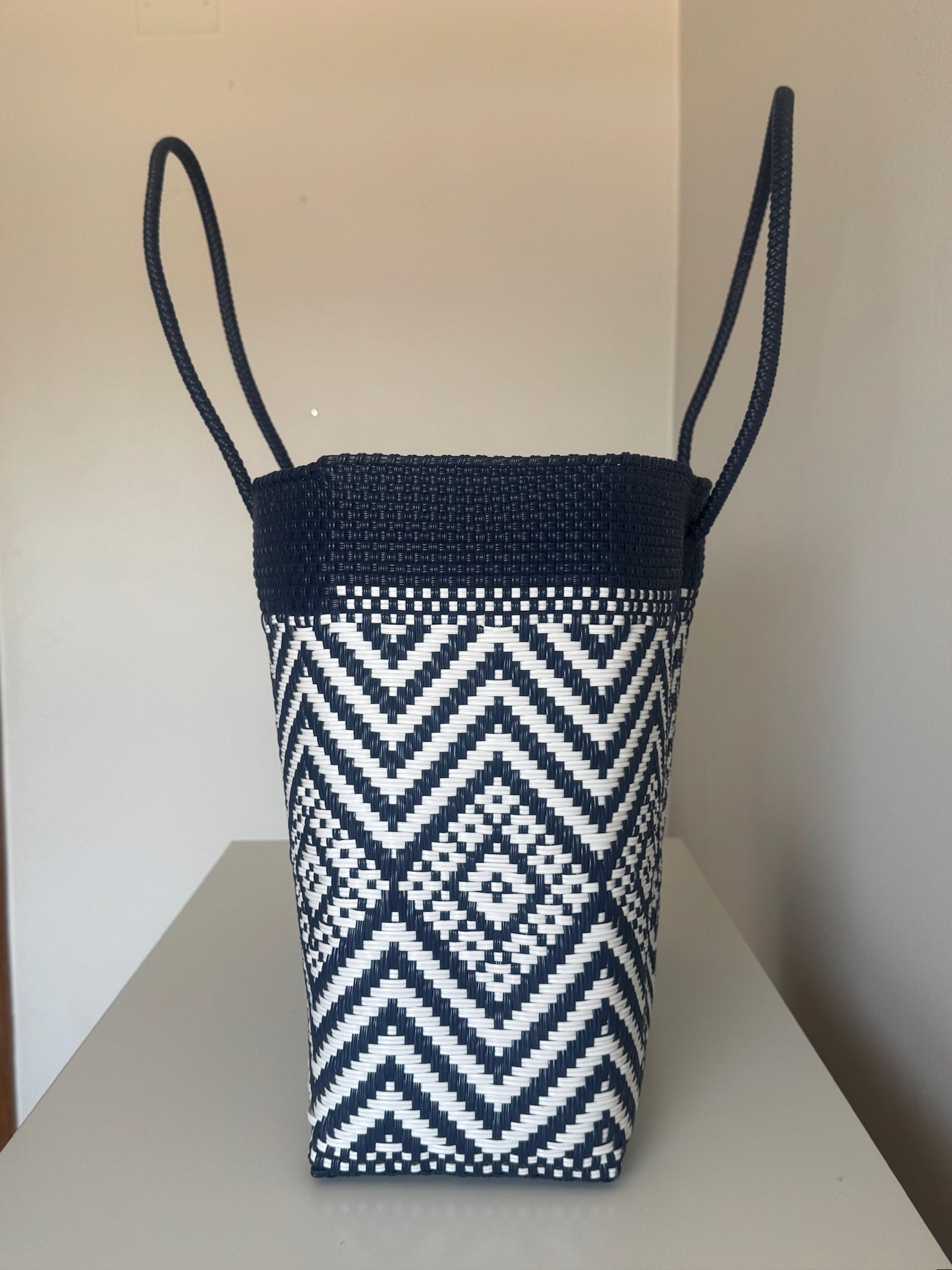 Cartera Asa Corta Azul y Blanco
