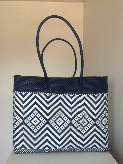 Cartera Asa Corta Azul y Blanco
