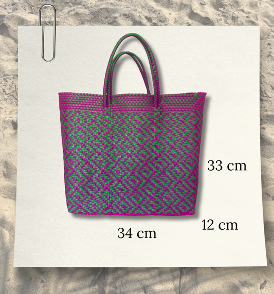 Librera Mediana Asa Corta Verde y Fucsia
