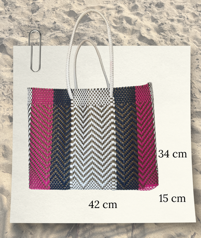 Cartera Asa Corta Azul y Fucsia
